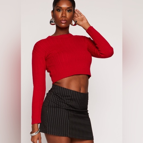 Babaton, size L, wool blend cherry red long sleeve cropped sweater - Picture 1 of 9